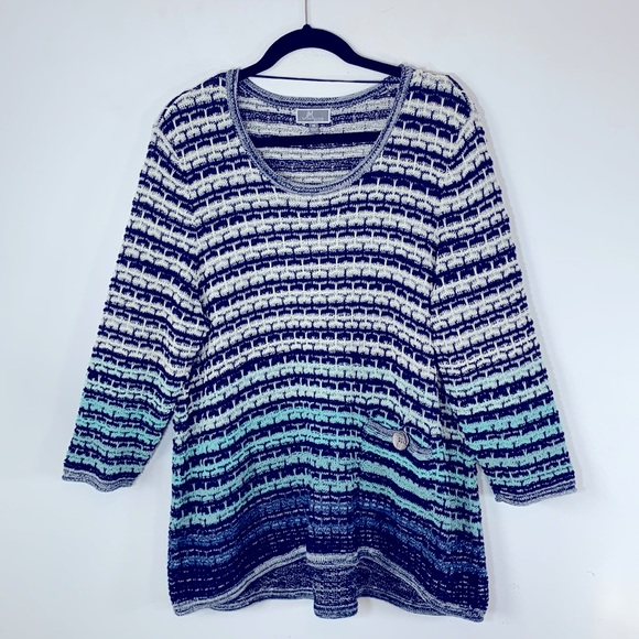 JM Collection Woman Plus Size 1X Textured Lightweight Blue Pullover Sweater Top - Picture 2 of 14